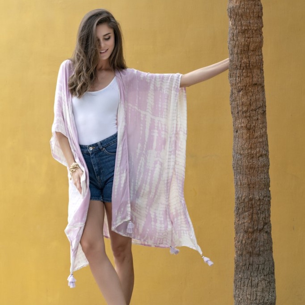 Shiraleah • Boho Tie Dye Kimono Lilac Light Purple